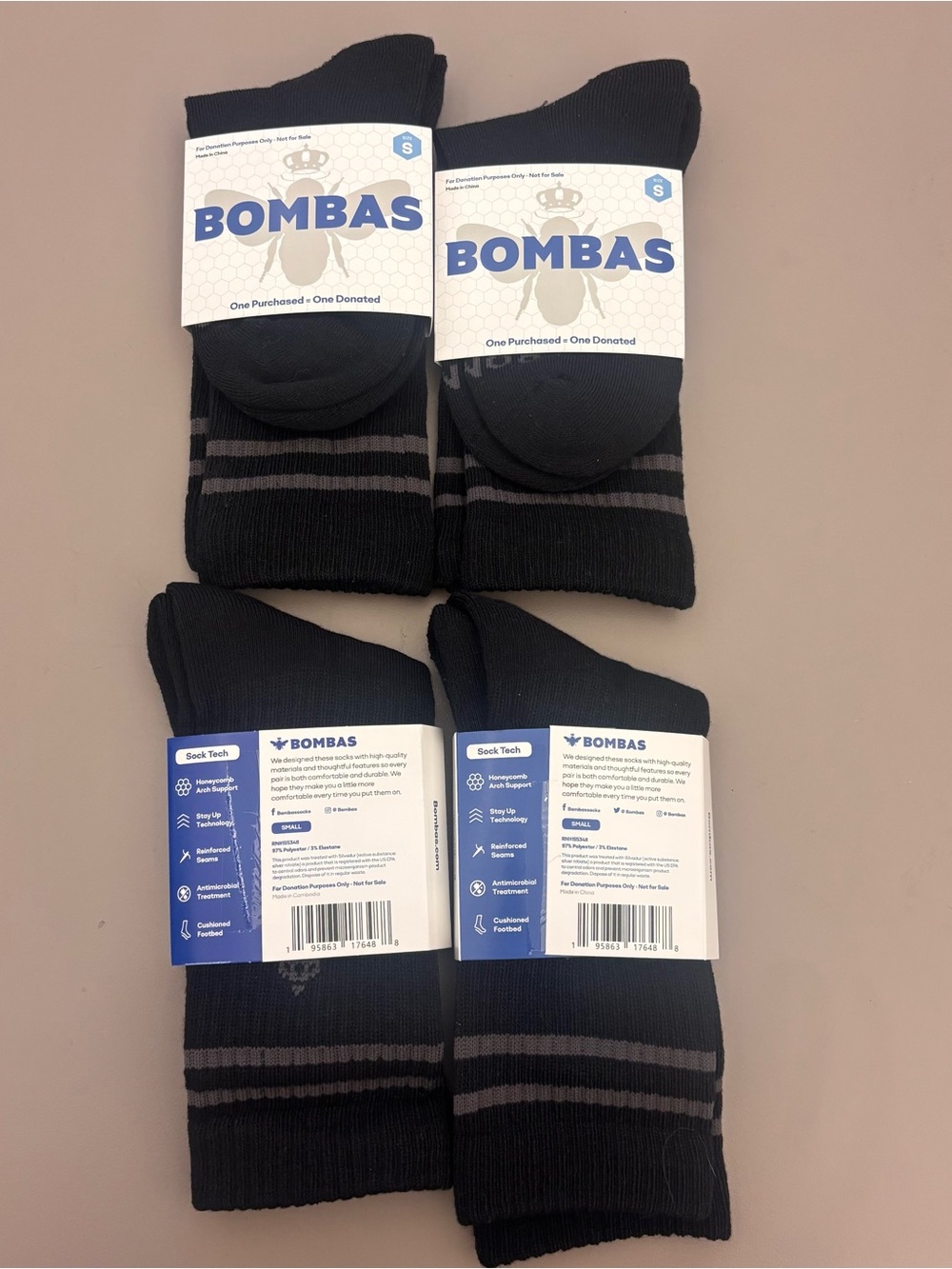 NWT - Bombas Black Crew Socks - 4 Pack